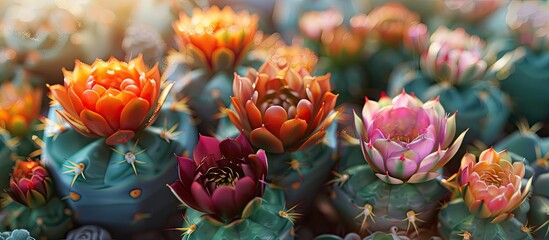 Sticker - Colorful Gymnocalycium cactus in a nursery s copy space image