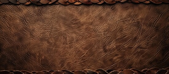 Leinwandbilder - Brown leather background with braided edge featuring cowhide texture and a mock up template ready for text on this copy space image