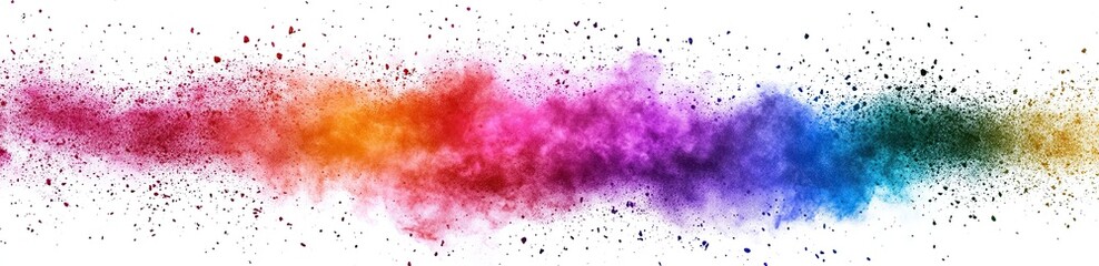 Wall Mural - Colorful rainbow-colored powder explosion on a white background.