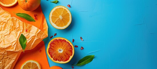 Aufkleber - Conceptual symbol of a healthy diet with a message on orange paper against a blue background featuring copy space image