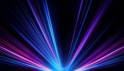 Wall Mural - blue and violet beams of bright laser light shining on black background