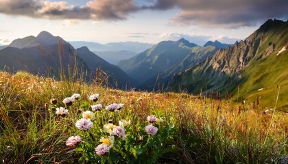 Wall Mural - wildflowers in a scenic mountain landscape