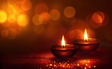 Canvas Print - Two lit diyas glow