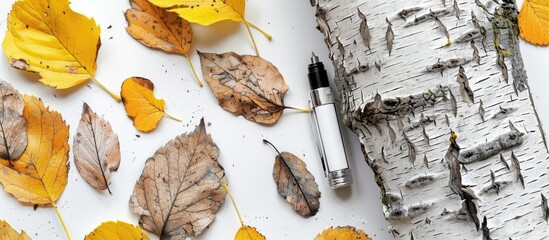 Poster - Close up image showcasing a highlighter leaves and tree bark set against a white background with copy space image