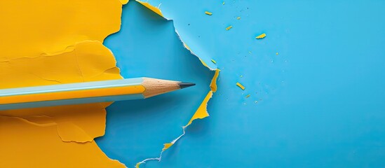 Poster - Back to school message on torn yellow paper against a blue background serves as a symbolic image for the back to school season with available copy space
