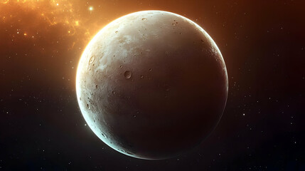 Wall Mural - A close-up of a rocky planet in space with a bright star in the background.