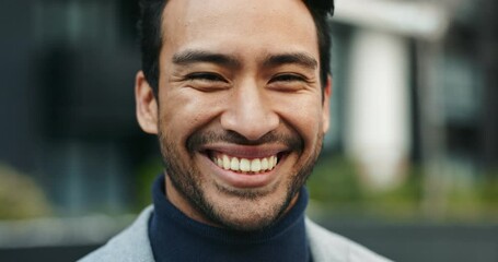 Poster - Career man, city and happiness with face, pride and satisfied as real estate agent in Dubai. Male person, portrait and confidence at property agency or company in UAE for viewing, evaluation or sale