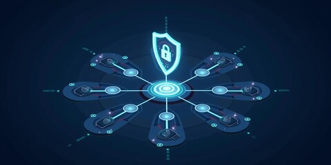 Wall Mural - Comprehensive Cybersecurity Shield: Interconnected Digital Protection System for Advanced Network Defense