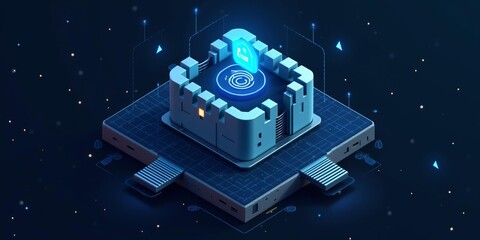 Wall Mural - Futuristic Cybersecurity Fortress: Isometric Digital Protection System with Advanced Technological Safeguards