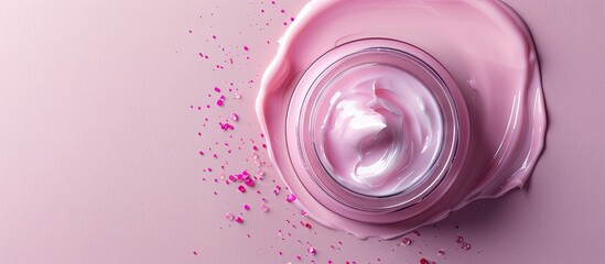 Aufkleber - Top view of face cream sample on a pink background with copy space image available