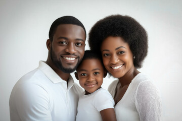 Black Family Standing On White Background