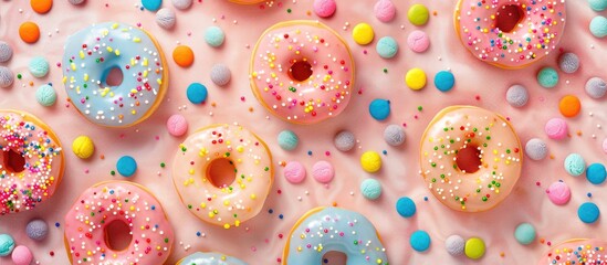 Aufkleber - Colorful donut sprinkles pattern on textured background with space for text. Creative banner. Copyspace image