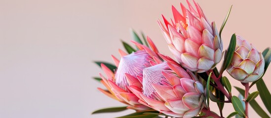 Aufkleber - Pink protea flowers on a light backdrop with copy space image