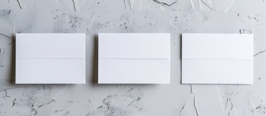 Fototapete - Top view of blank business cards on a light grey textured background ideal for design with copy space image