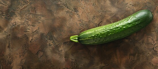 Wall Mural - Top view of a cucumber placed on a brown background with ample copy space image for text or designs