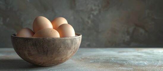 Poster - Ready to use copy space image featuring a bowl of natural organic farm chicken eggs perfect for Easter preparation or cooking with fresh raw ingredients