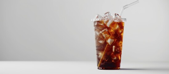 Aufkleber - White background enhances isolation concept with Americano ice coffee featuring copy space image