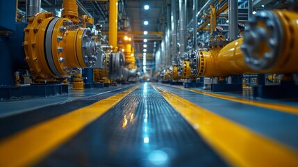 Poster - A modern manufacturing facility showcases energy-efficient machinery and organized workflow, highlighting industrial design and functionality.