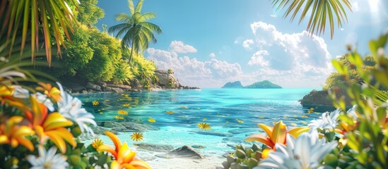 Leinwandbilder - Summer greets with a lively background ideal for travel and vacation showcasing a beautiful copy space image