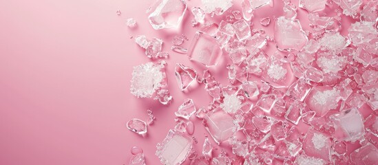 Leinwandbilder - Top down view of crushed ice on a pink background with room for text near the copy space image
