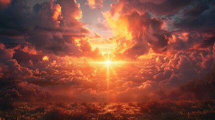 Wall Mural - Golden sunset sky