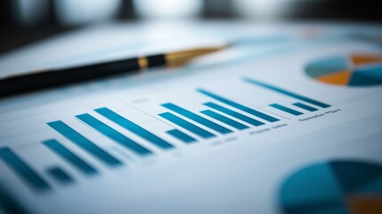Poster - Analyzing financial data trends with charts and graphs displayed on a desk with a pen in focus