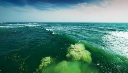 polluted oceans with dirty and murky green water generative ai