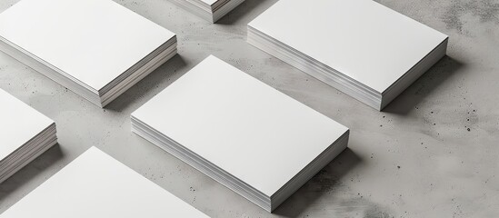 Fototapete - Close up view of business cards on a textured light grey surface providing a mockup for design with copy space image