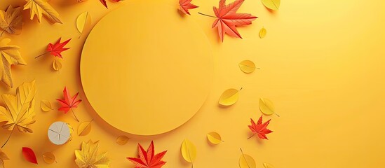 Aufkleber - Autumn themed decorations on paper circle against yellow background with copy space image
