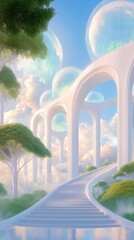 Canvas Print - a white archway with a staircase leading up to it