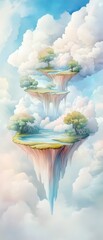 Canvas Print - a painting of three islands with trees and a river