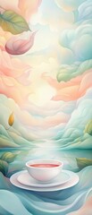 Wall Mural - a painting of a serene landscape with a cup of tea on a plate