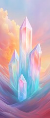 Wall Mural - a colorful painting of a crystal tower with a blue