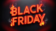 © Aisylu - 'Black friday' text with flames on dark background. Sale and discount concept. AI generated banner