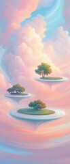 Canvas Print - a painting of three trees floating in the sky
