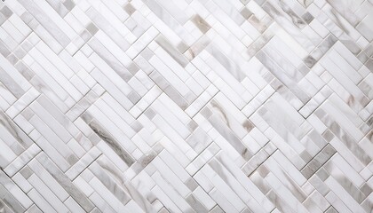 Wall Mural - white herringbone marble mosaic wall texture