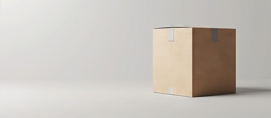 Poster - Cardboard box on a clear white backdrop with copy space image