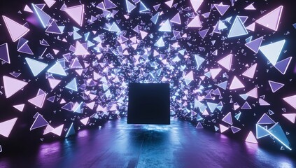 Poster - A 3D render of neon lights glowing in the dark. Cyber punk night city concept. Nightlife. 5G technology network. Futuristic scene with futuristic patterns.