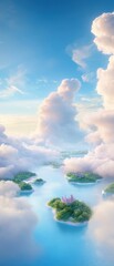 Wall Mural - a beautiful blue sky with clouds and a river