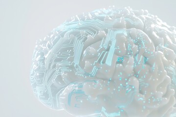 Wall Mural - A digital AI electronic brain made from metallic material isolated on a clean png background, a stock neural system, futuristic technology concept, with generative stock.