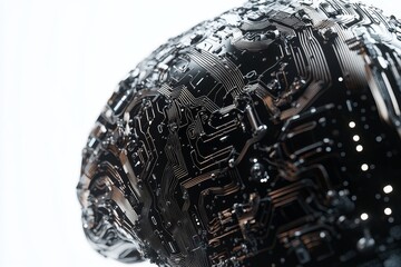 Poster - Metal electronic brain on a clean PNG background with generative AI, futuristic technology concept.