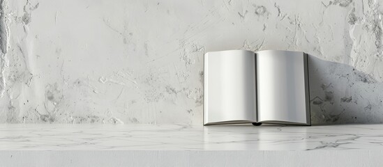Poster - An image showing an open book placed on a white table with copy space around it