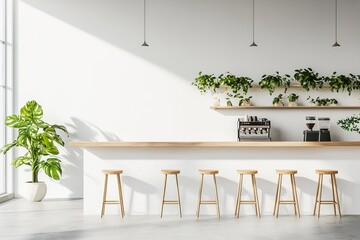 Poster - a clean, minimalist interior design for cafes or coffee houses in clean tones and relaxing colors, w
