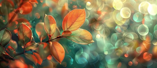 Poster - Abstract background with blurry green and orange leaves providing copy space image