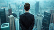 © Melipo-Art - Businessman overlooking city skyline from above
