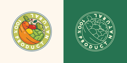 The concept of the logo of 100% natural products. Organic Food Sticker