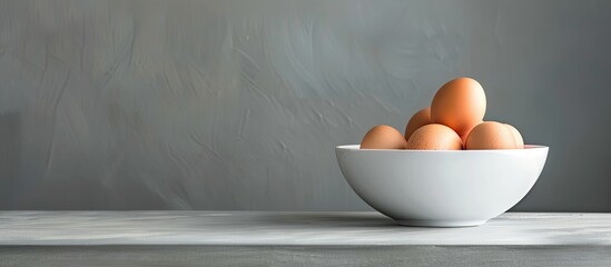 Aufkleber - Copy space image of white bowl with boiled eggs on gray background
