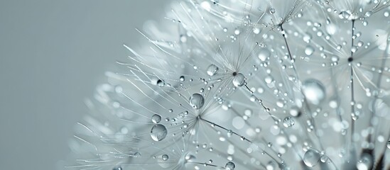 Poster - Rain soaked dandelion fluff with water droplets in close up view suitable for a copy space image