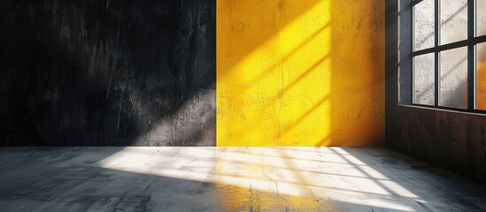 Aufkleber - Background of a wall interior in a studio with black and yellow colors provides an ideal setting for showcasing products featuring shadows from a window with space for inserting text and displaying p