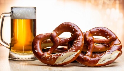 freshly baked homemade pretzels and beer